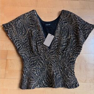 Rachel Comey Blouse Top black and Gold Peak Top Style New